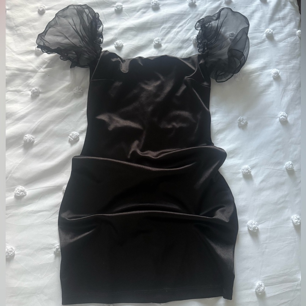 Windsor Black Mini Dress with Sheer Puff Sleeves